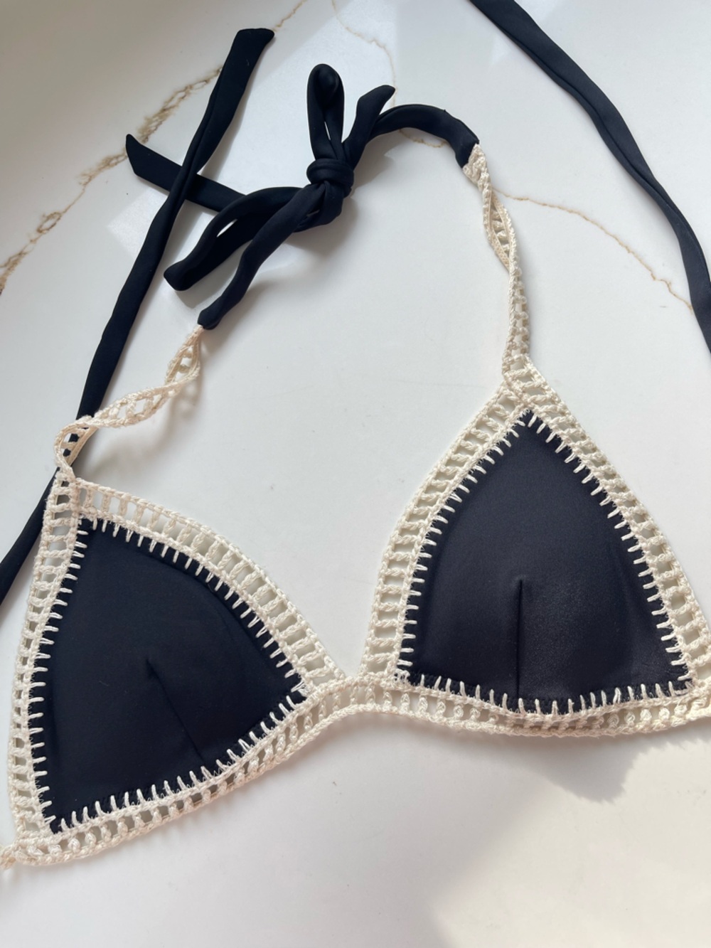 Victoria's Secret Black Crochet Bikini Top small